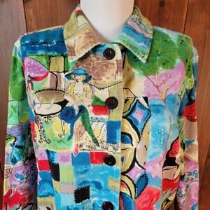 Vintage Keren Hart Beaded Abstract Cafe Scene Jacket Women M (est.) Art to Wear